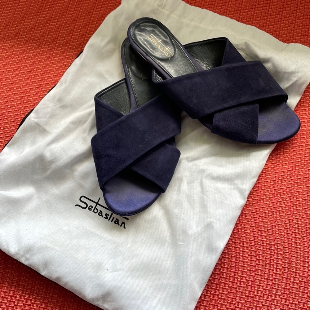 Sebastian Navy suede slides size 36 made in Italy